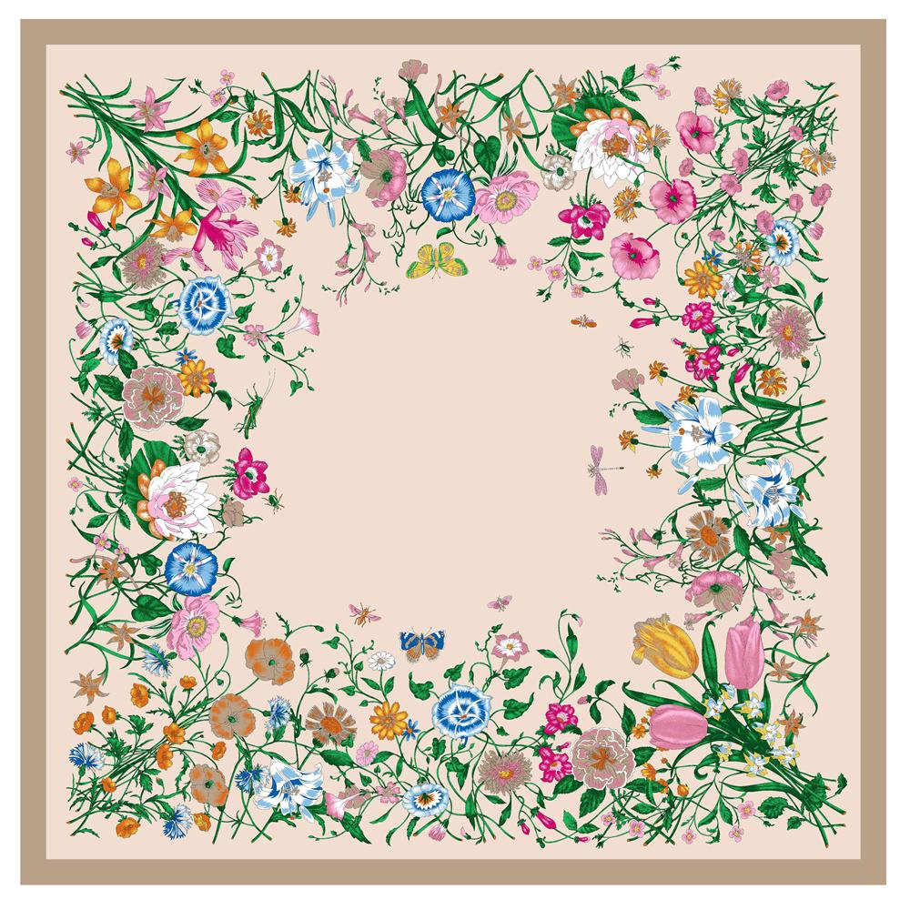 POBING Silk Scarf Women Large Shawls Flowers Print Stoles Square Bandana Luxury Kerchief Hijab Scarves Female Foulards 130CM