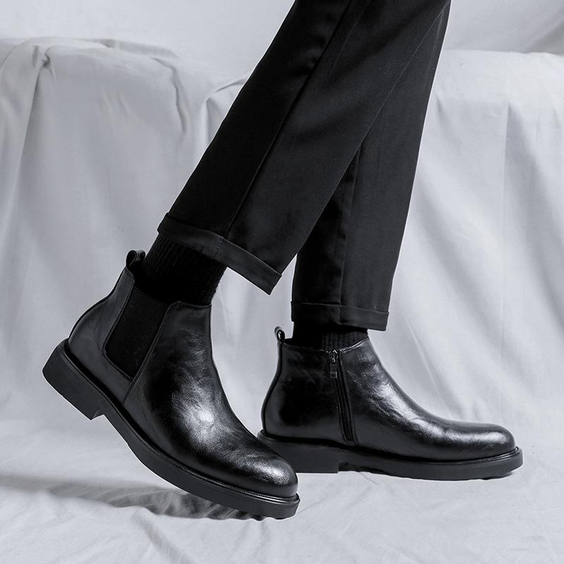 Mode Herenschoenen Mannen Hoge Top Leer Mode Schoenen Rits aan de Zijkant Mannen Motorlaarzen Klassieke Heren Comfortabele Zakelijke Outdoor Laarzen