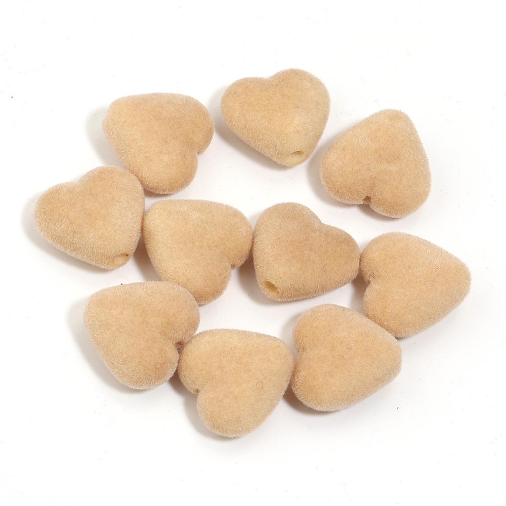 10pcs/Lot 16mm Heart Flocked Acrylic Beads For Jewelry Making Loose Spacer Big Hole Beads DIY Bracelet Necklace Accessories