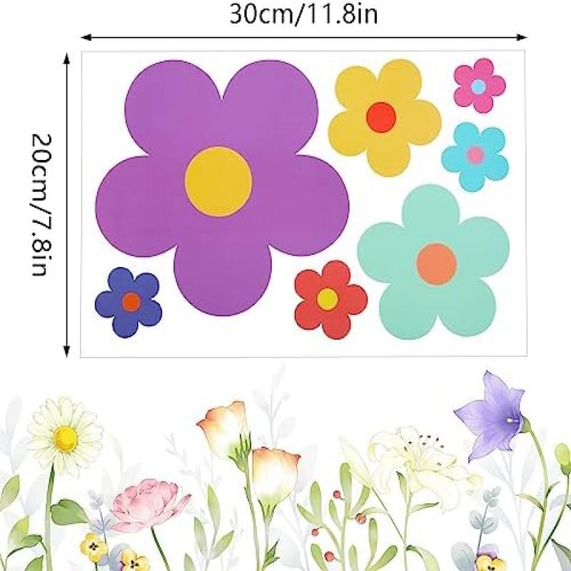 63 Pieces Flower Stickers, Colorful Wall Decals for Girls Room, DIY Self-Adhesive Boho Wall Art for Nursery, Bedroom Decor