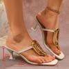 Large Size Stiletto High Heels Women's 2025 Summer Metal Square Buckle One-word Slippers Women's Outer Wear Square Head Open-toed Sandals