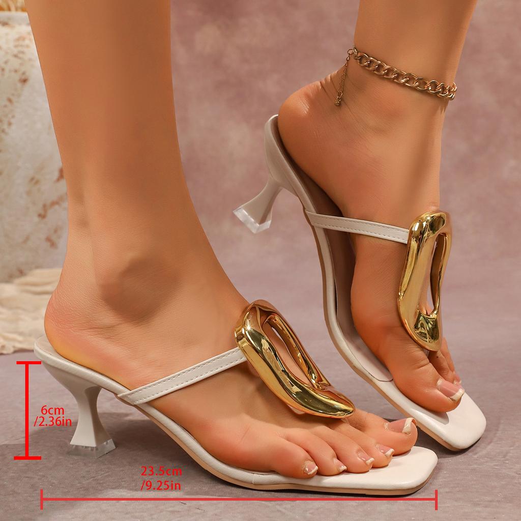 Large Size Stiletto High Heels Women's 2025 Summer Metal Square Buckle One-word Slippers Women's Outer Wear Square Head Open-toed Sandals