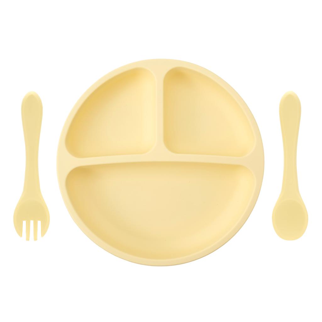 Color Kids 3PCS Baby Feeding Sucker Dishes Plate Set Silicone Tableware With Spoon Fork Training Utensils Children Dinnerware