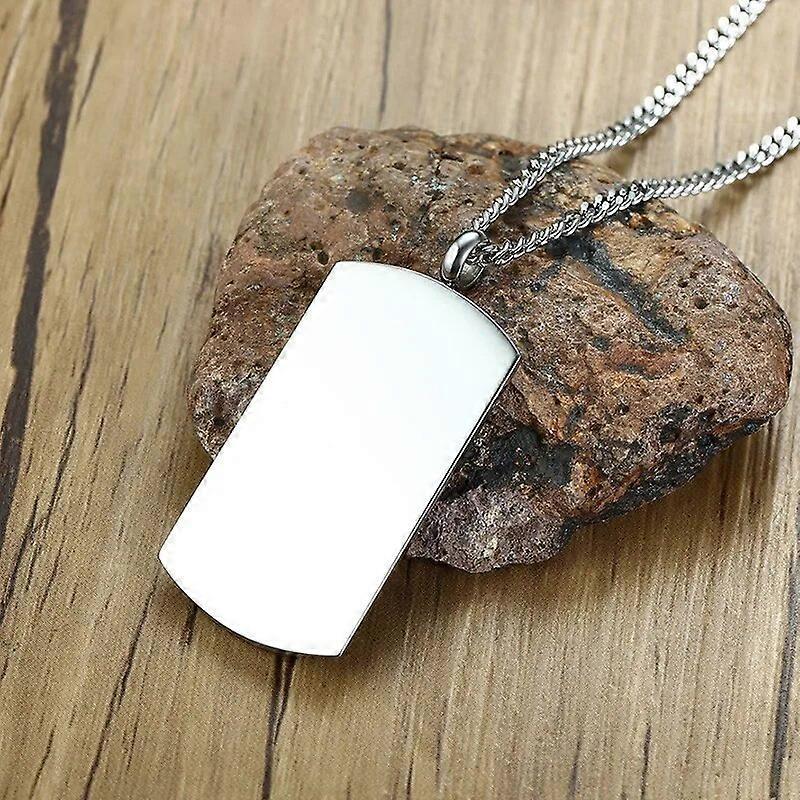 Simple ID Dog Tag Pendant Necklaces for Men Women Jewelry with AAA Cubic Zirconia 24" Curb Chain