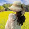 Hollow Out Big Brimmed Woven Cap Portable Bow Fisherman Cap Straw Weaving Beach Hat  Spring