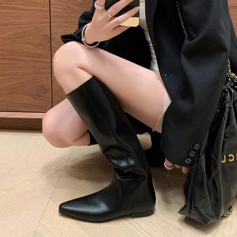 Fashion Ladies Shoes 2024 Knee-High Women's Boots Elegant Modern Boots Women Sewing Pointed Toe Med Heel Slip on Fashion Shoes Women