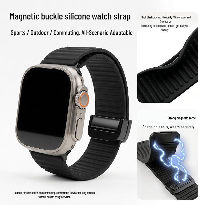 For Apple iWatch 8/9: Mountain Texture Magnetic Loop Silicone Band S11