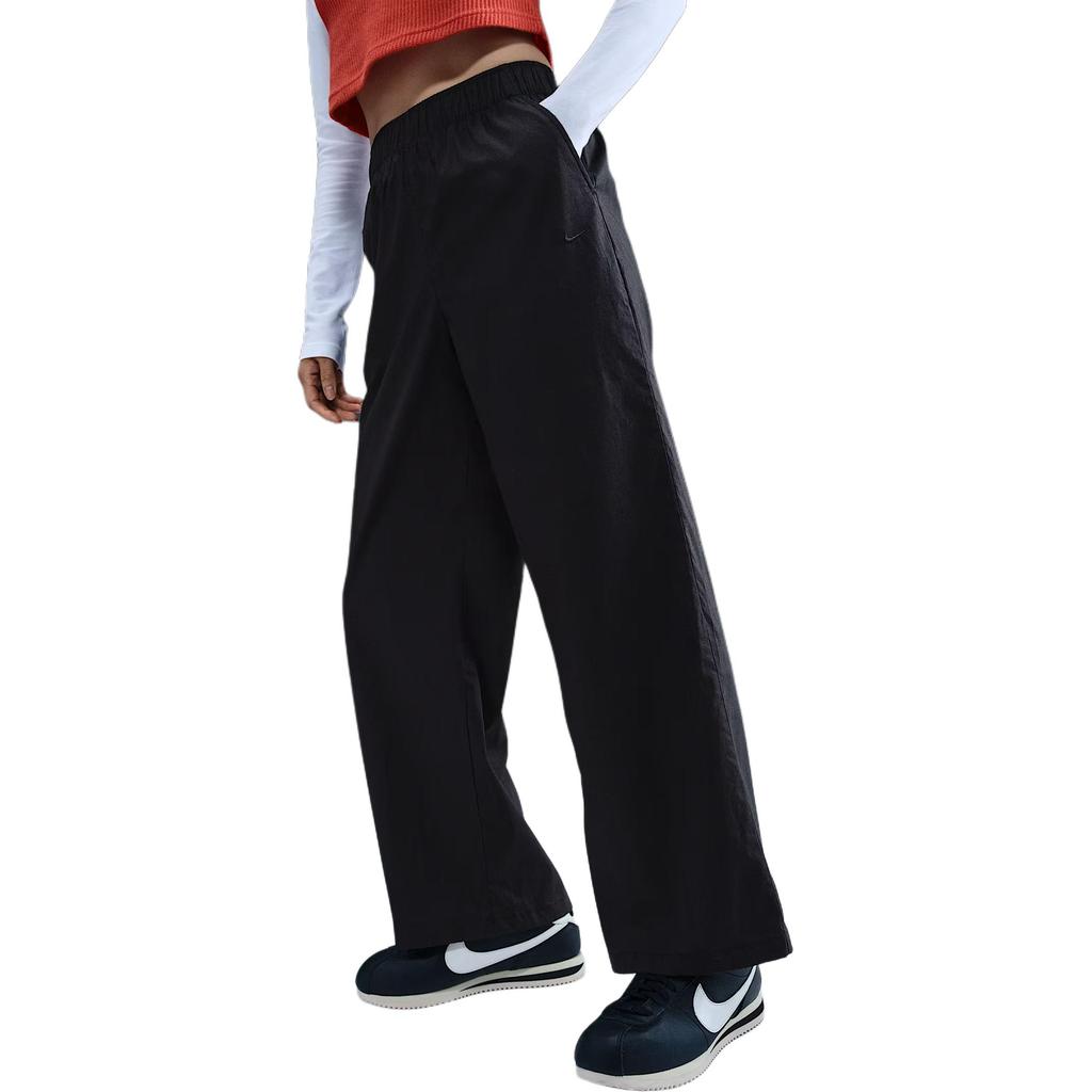 Nike Abbigliamento Sportivo SS25 Popeline Fresco Vita Alta Gamba Dritta Larga Pantaloni Casual Donna pantaloni HV2410-010