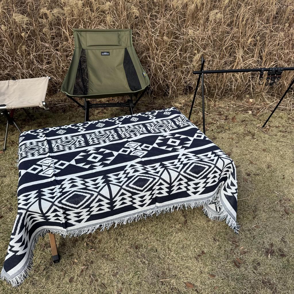 Peel Forest Camping Large Outdoor Ethnic Cotton Tent Black and 90 X 150 Cm Scandinavian-style Blanket, Rug, Style, Blend, Monochrome, Washable, Mat,