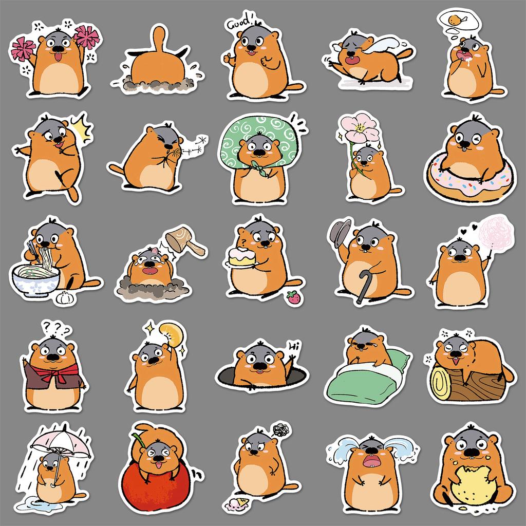50 Adesivos Doodle Marmota Desenho Animado Fofo Animal Desenhado à Mão Decorativo Capa de Celular Copo de Água Adesivos Impermeáveis