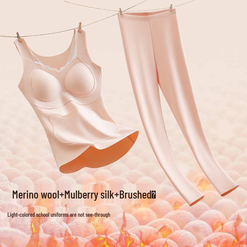 New Style Cashmere Silk Warm Underwear Set with Chest Pad for Middle School Girls: Autumn/Winter