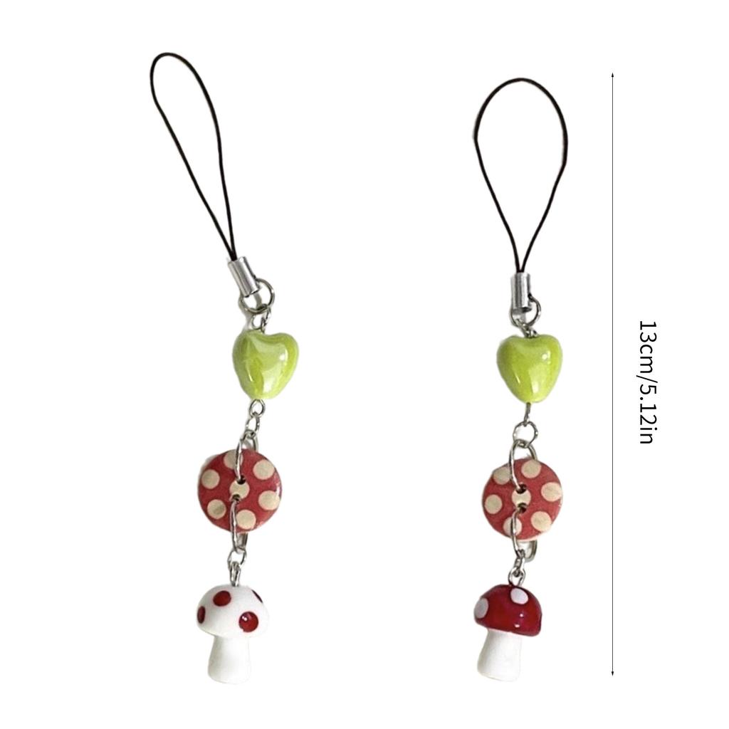 Whimsical Phone Pendant Accessory Handcrafted Mushroom Keyrings Unique Phone Charm Beaded Keychain for Enthusiasts