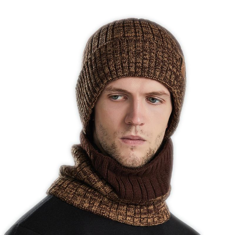 Winter Outdoor Wool Scarf Caps Set Men Knitted Hat Women Velvet Thickened Hat Neck Warmer Hat Ski Cap Balaclava Skullies Beanies