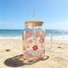 Premium Glass Tumblers With Ergonomic Handle And Straw Wooden Lid For Hot and Cold Drink Juice Coffee Tea Drinking Mug