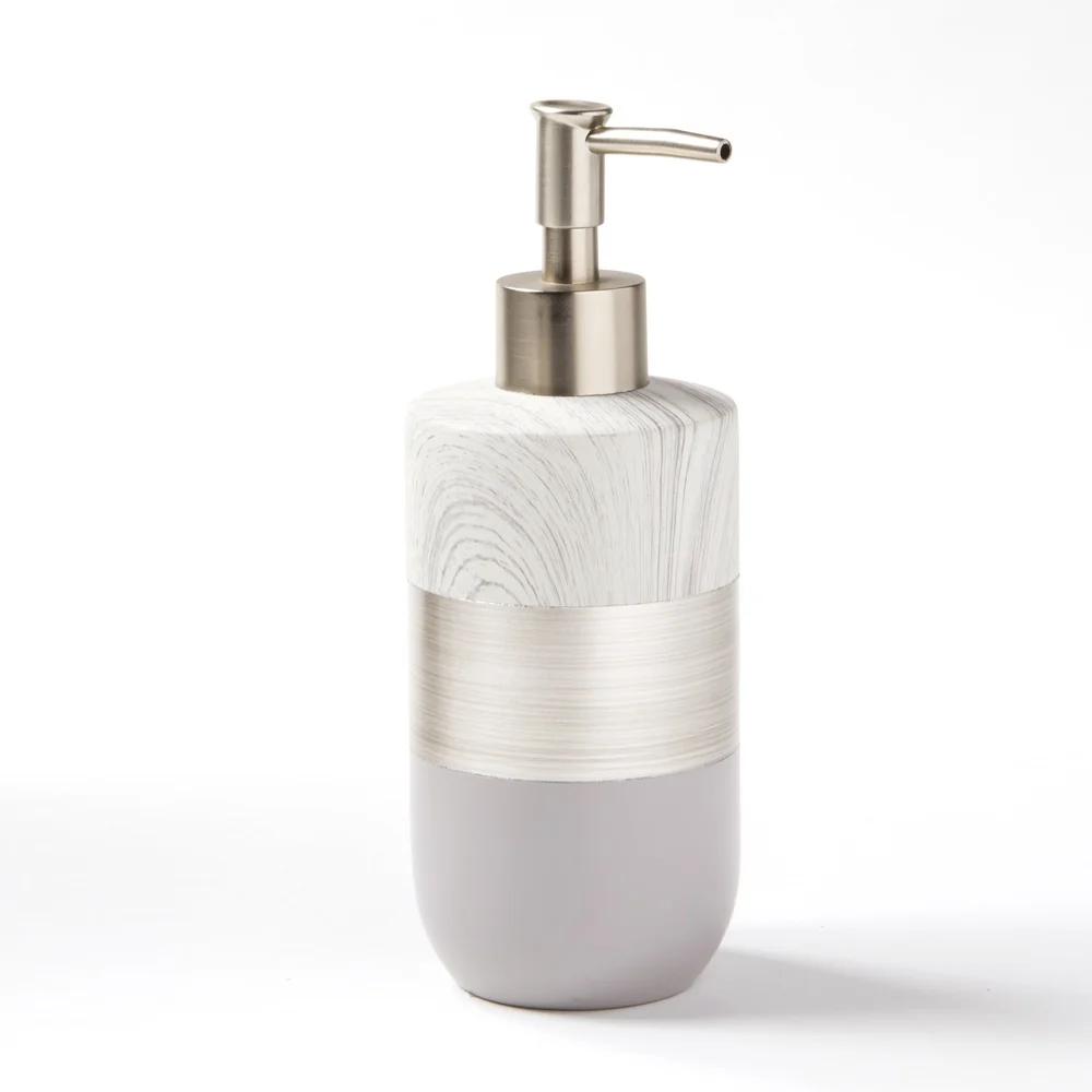 Natural Lotion Soap Dispenser Brushed Nickel Pump Resin Cement Contemporary Bathroom Accessory Guest Master Bath Decor Elegant