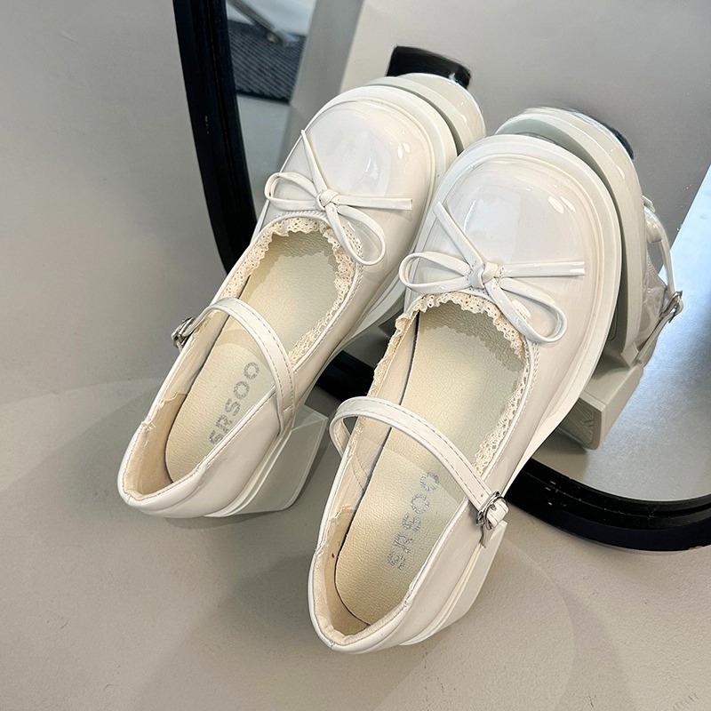 Fashion Mary Jane Shoes Women's Model 2025 New Summer Retro Beautiful Fashion Bow with Skirt Small Leather Shoes