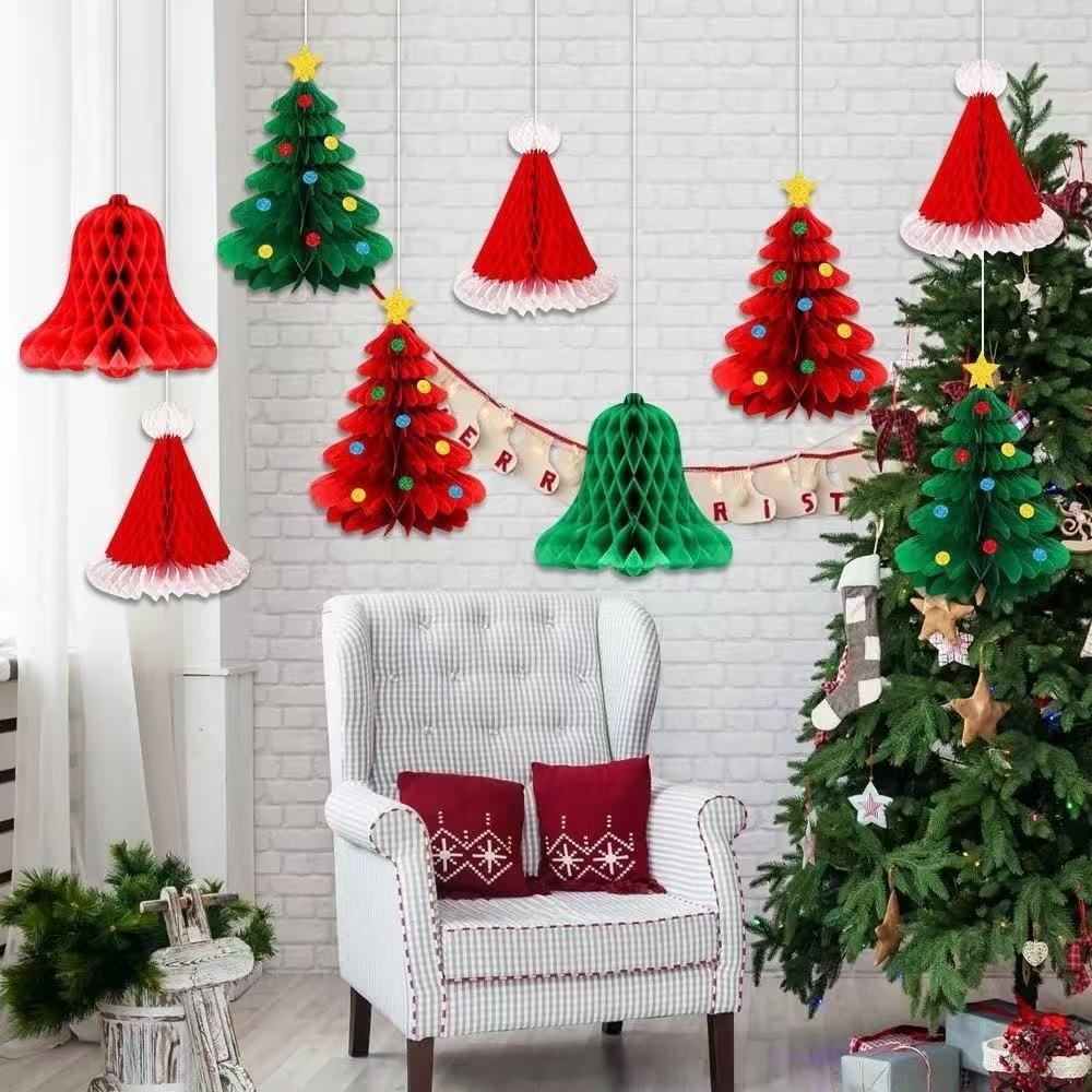 3D Honeycomb Christmas Tree Decoration Paper Material DIY Design Hanging Pendant Red Green Color Honeycomb Paper Christmas Tree