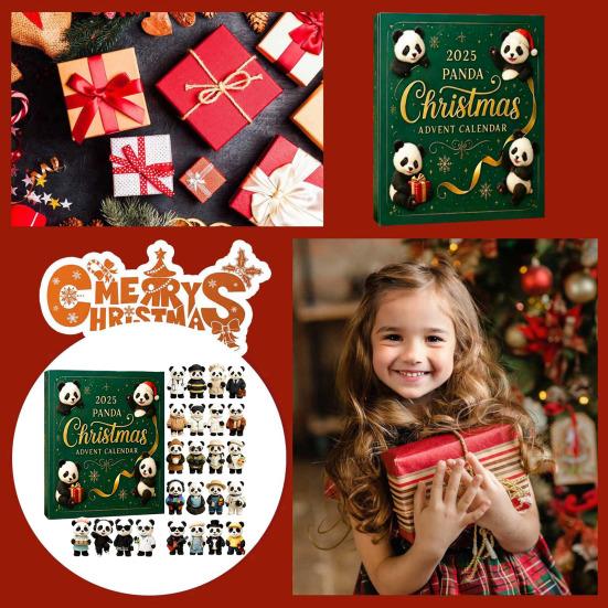 Panda Vánoční Adventní Kalendář 2025 24 Dní Odpočítávací Krabička Unikátní Figurky Pandy Slavnostní Dekorace na Stromek a pro Milovníky Zvířat