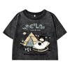 Fun And Cute Cartoon Lazy Bearprinting Women Washed Short Tshirts Summer Fashion T-Shirt Midriff-Baring Versatile Clothes