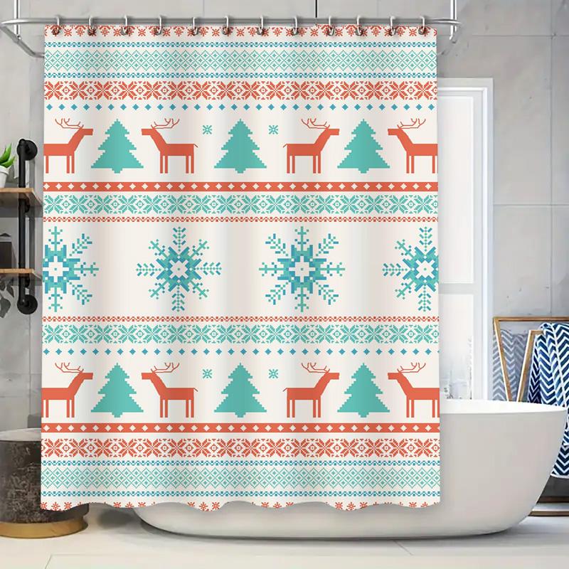 Tu Winter Snowflakes Reindeer Shower Curtain Christmas Holiday Bathroom Decor Waterproof Fabric Festive Home Dcor Modern Style