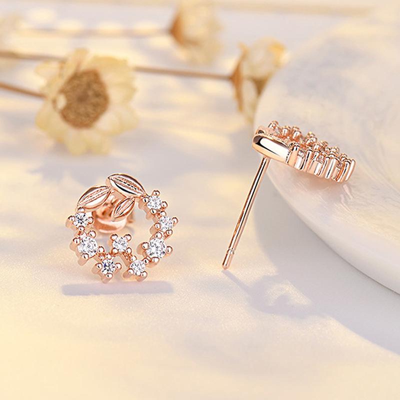 Elegant Rose Gold Leaf Garland Earrings, Silver Needle Fashion Jewelry For Women Fine Gift & Matching