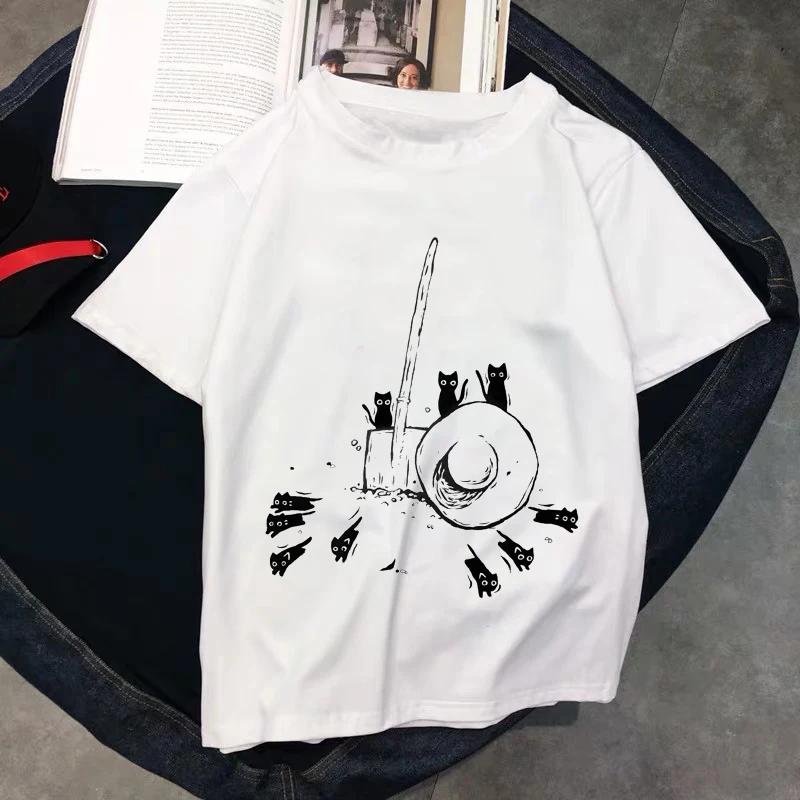 Kawaii T Shirts Women Cat New Tops Female Tshirt Loose Tshirt Summer Tee White Tshirts Round Neck Oversized T Shirt