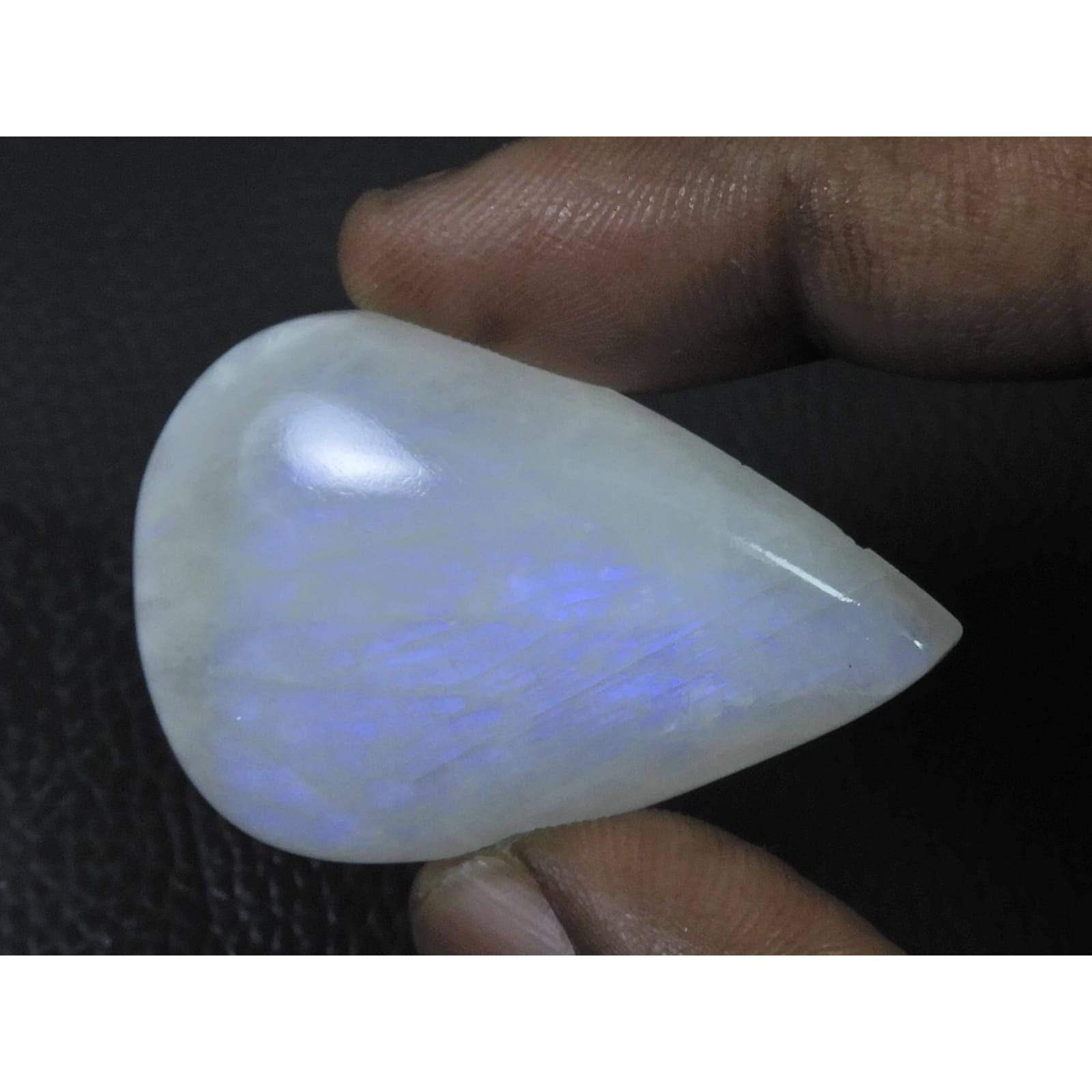 28X43X07 MM Natural Rainbow Moonstone Pear Cabochon Loose Gemstone 74Cts. C-1618