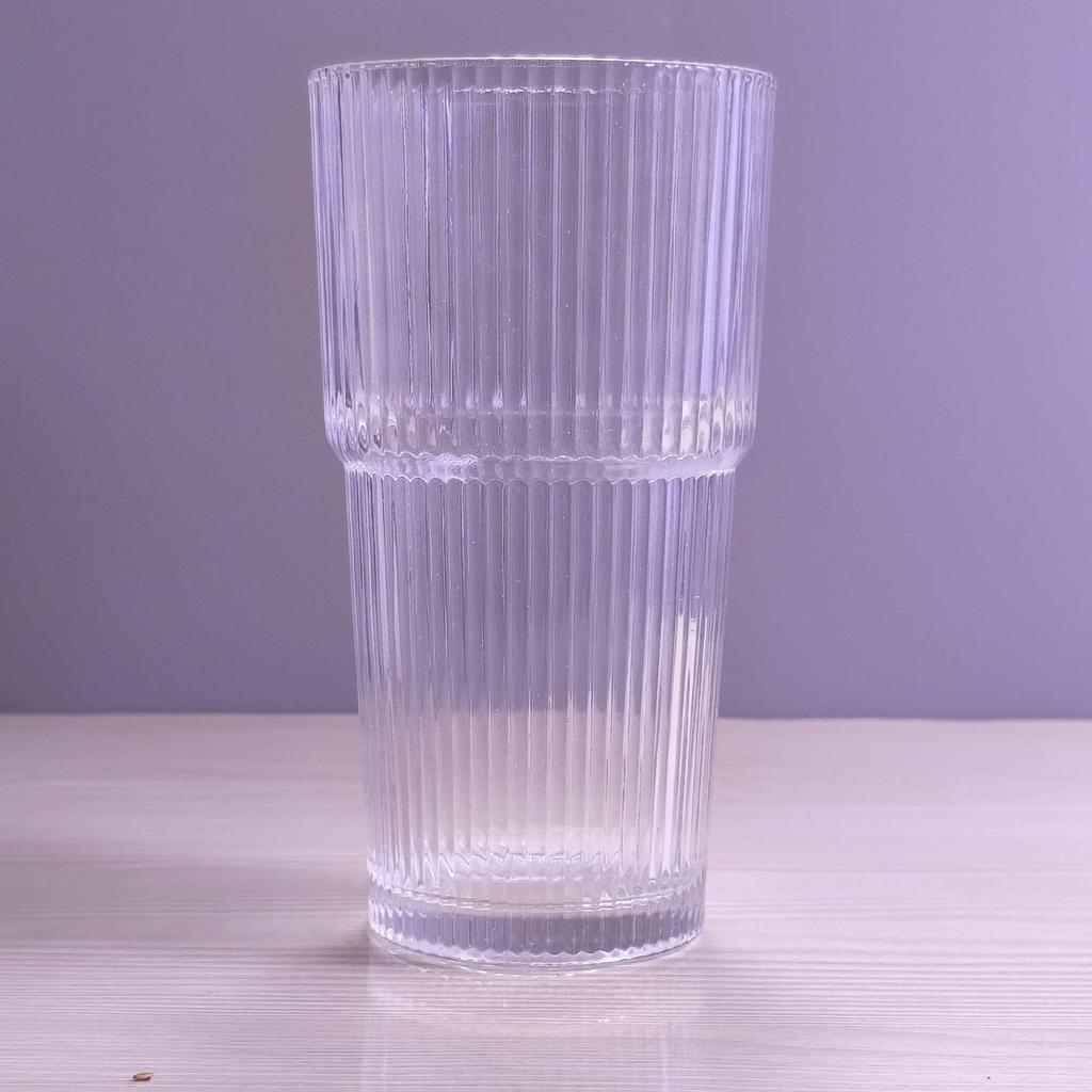 Eco-friendly Large Capacity Vertical Stripe Glass Cup with Straw