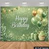 2D Green Gold Birthday Backdrop, Nature Plant Balloon Cupcake Party Banner Decor