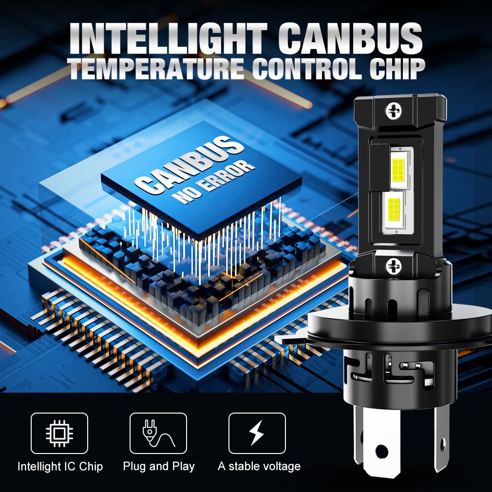 2Pcs Canbus H4 LED Headlight Bulbs High Low Beam 30000LM Car Motorcycle Lights 32Core CSP Led Lamps Auto Moto Headlamp Plug&Play 12V 6500K White