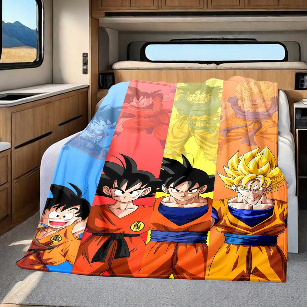 1PC Son Goku  Print Flannel Blanket, High quality All Seasons, Home Decor, Warmth and Comfort, Perfect for Christmas Gifts