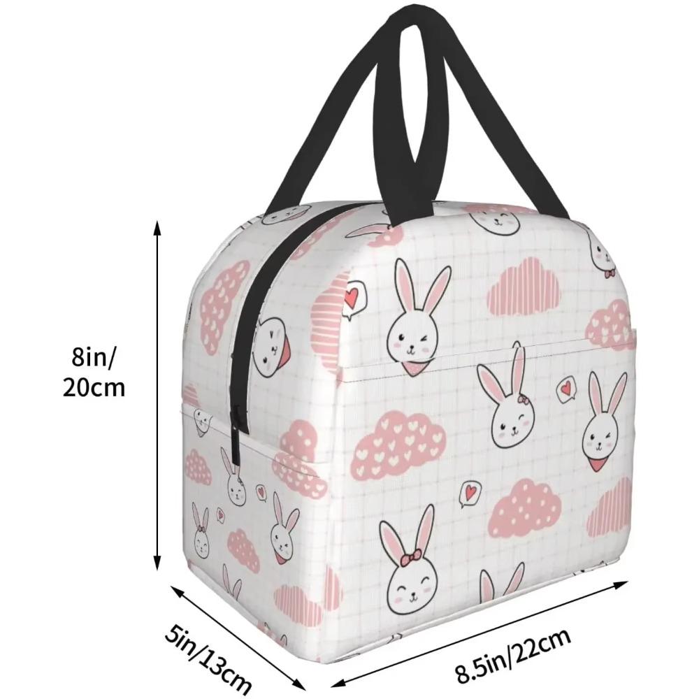 Cute Rabbit Bunny On Pink Grid Lunch Bag Travel Box Work Bento Cooler Reusable Tote Picnic Boxes Insulated Container Lunch Bags
