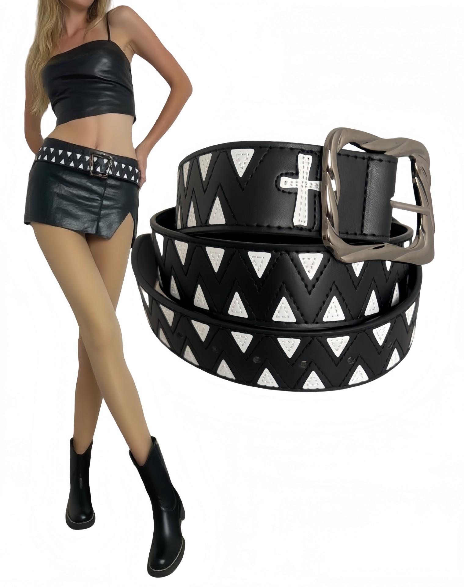 

Треугольный печатный и вышитый пояс, европейский и американский панк-стиль, вышитый широкий пояс, модный декоративный пояс для женщин 105cm