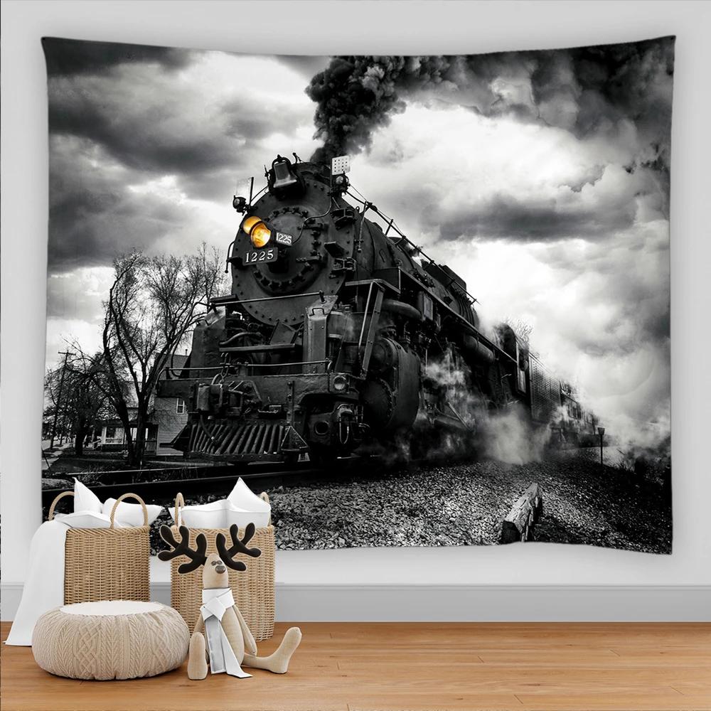 Nature Forest Snow Scene Tapestry Train Pattern Aesthetic Room Decor Carpet Living Room Wall Hanging Home Dorm Bedroom Decor