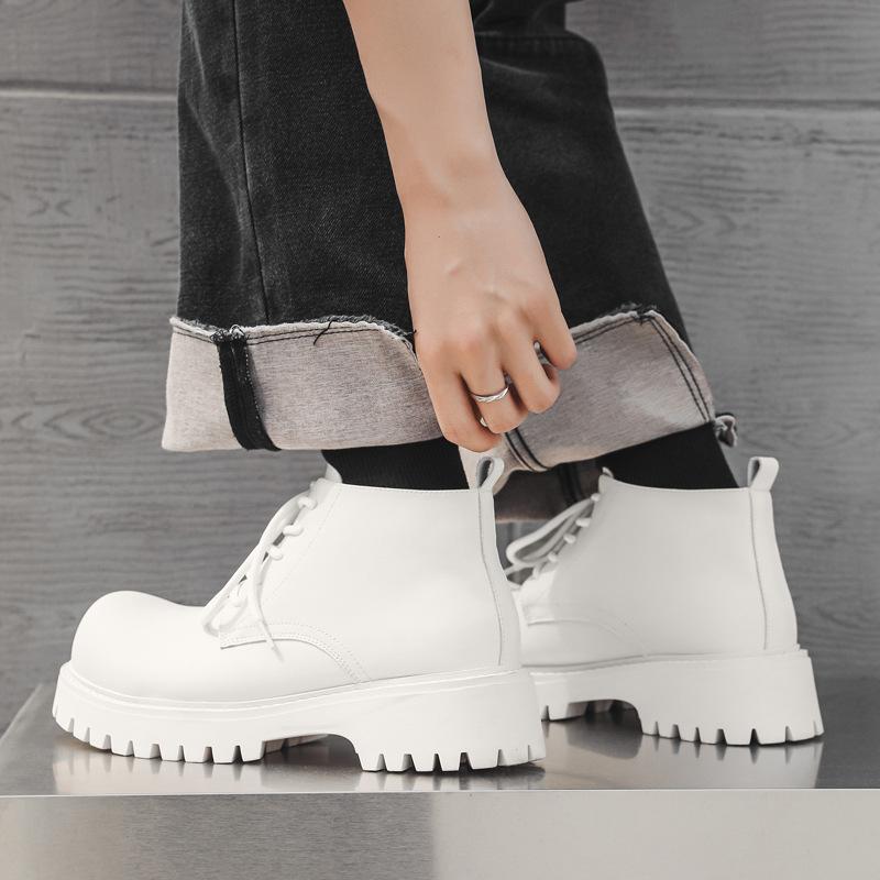 Big head leather shoes platform Martin boots men's middle help 2024 new tooling locomotive trend short boots 18922-J