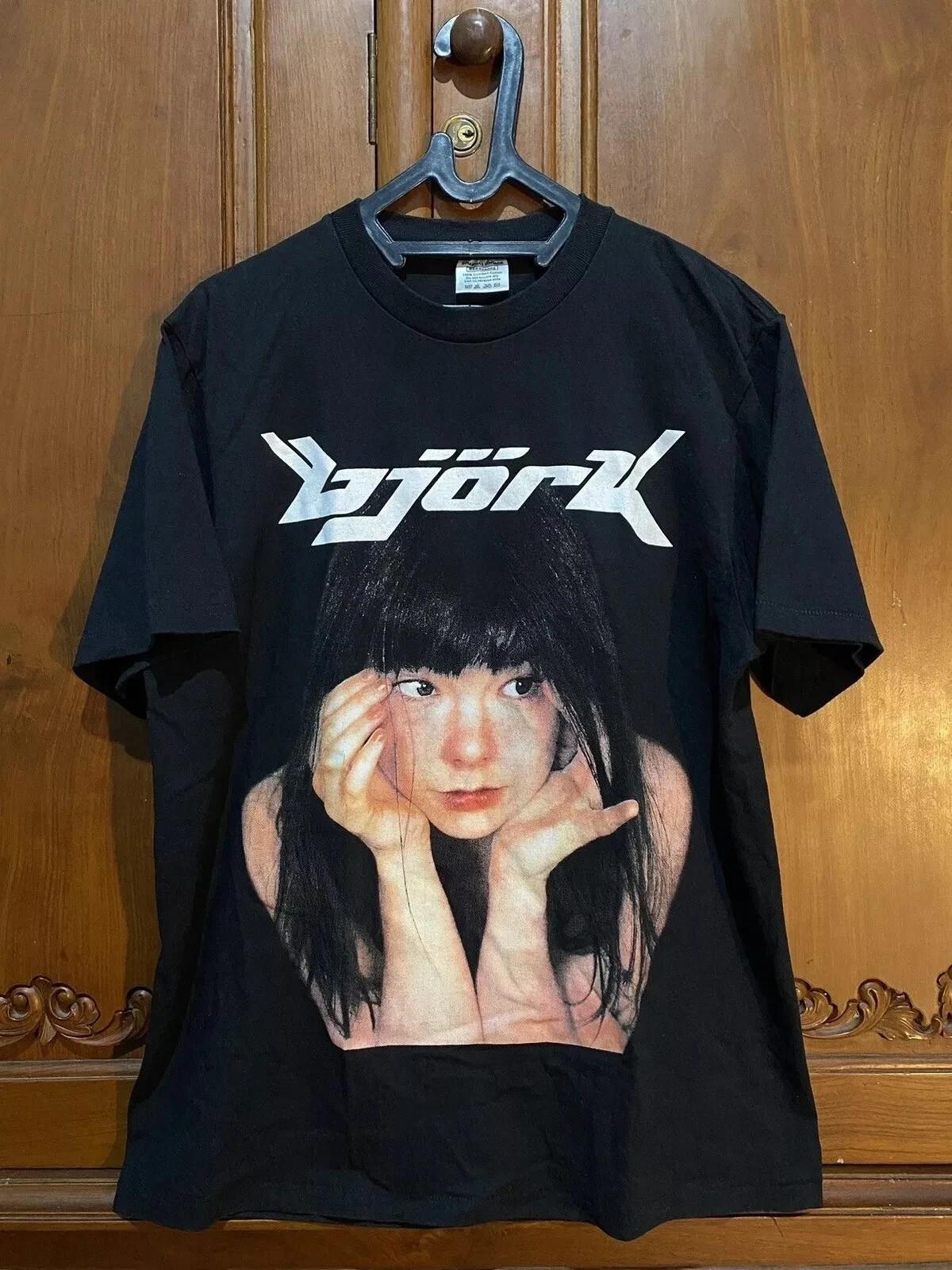 Bjork 90s Tour Shirt Bjork 100% Cotton Black Unisex T-shirt Reprint Cotton Full L