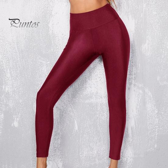 Leggings for kvinner med høy elastisitet Slim Fit Ensfarge Glanset Yogabukser med høy midje Vår Høst Aktiv slitasje