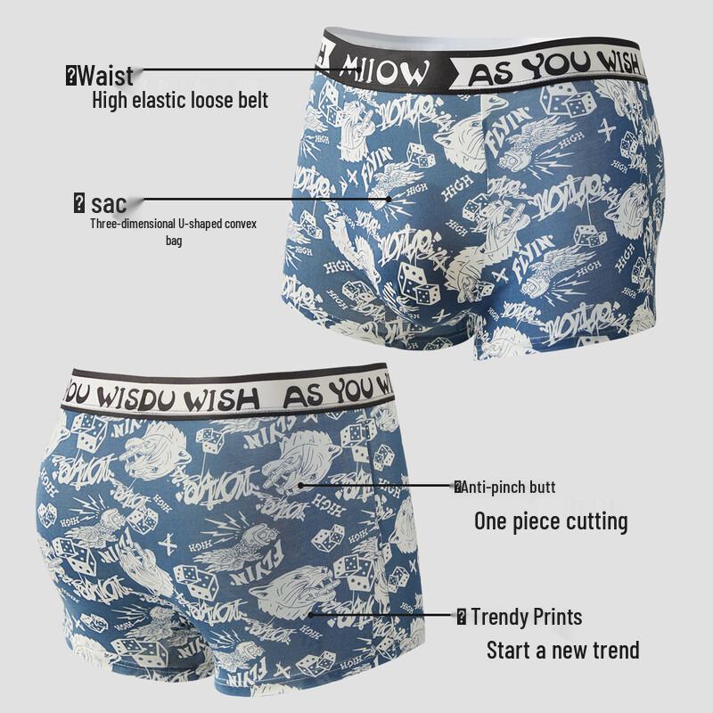 Mao Ren Men's Pure Cotton 10A Antibacterial Boxer Briefs 3-Pack