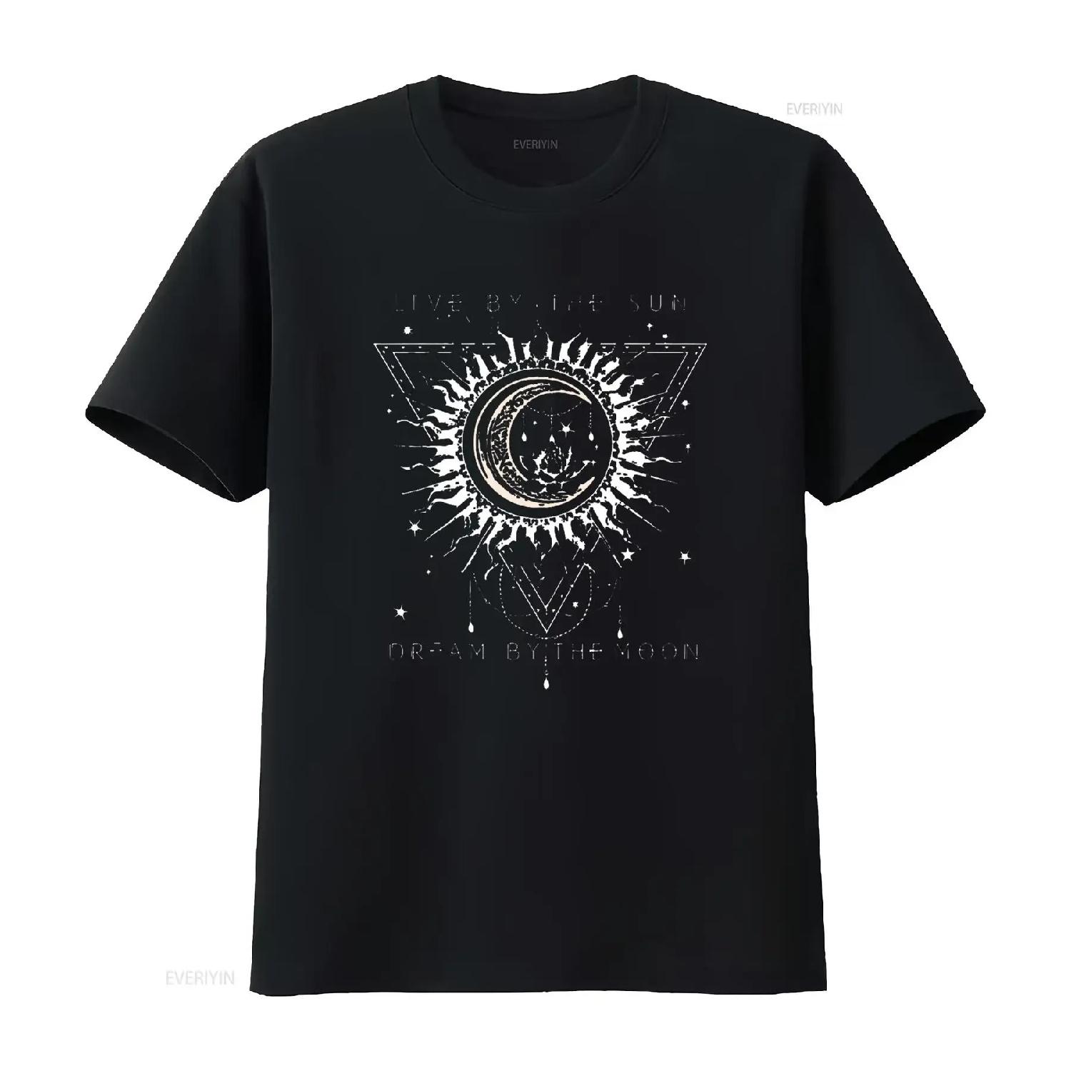 Live By The Sun Dream Moon Boho T Shirt vintage Washed Unisex streetwear Breathable Top For Everyday Wear Soft Comfortable S