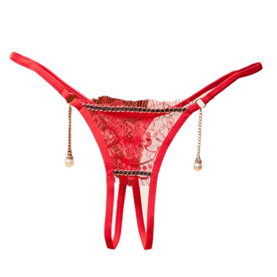 Mulheres sexy virilha aberta transparente renda g-string tanga roupa íntima de pérola falsa