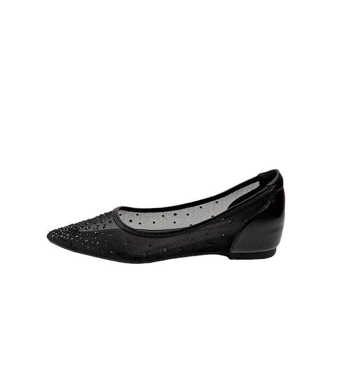 Mesh Pointed Inner Height Increase Shallow Mouth Women's Shoes 2025 New Rhinestone Breathable Skirt Single Shoes