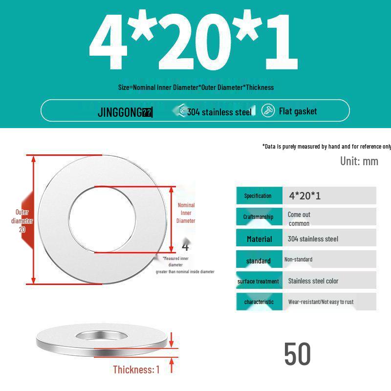 Zesílená plochá podložka/distanční kroužek z nerezové oceli 304 M4 M5 M6 M8