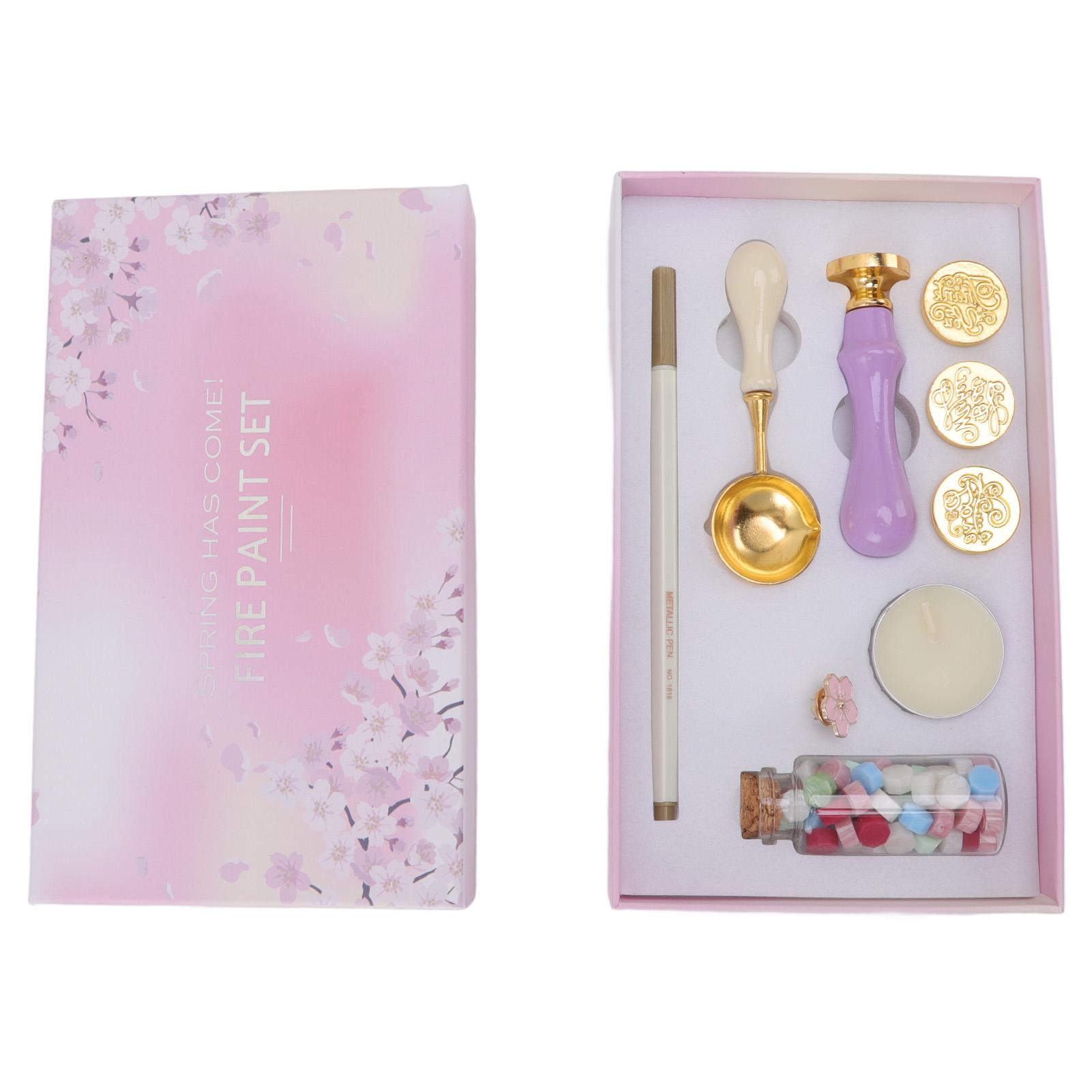 

Stamp Kit Replaceable Stamp Patterns Wax Stamp Kit with Wooden Stamp Handle Brooch for Envelope Invitation