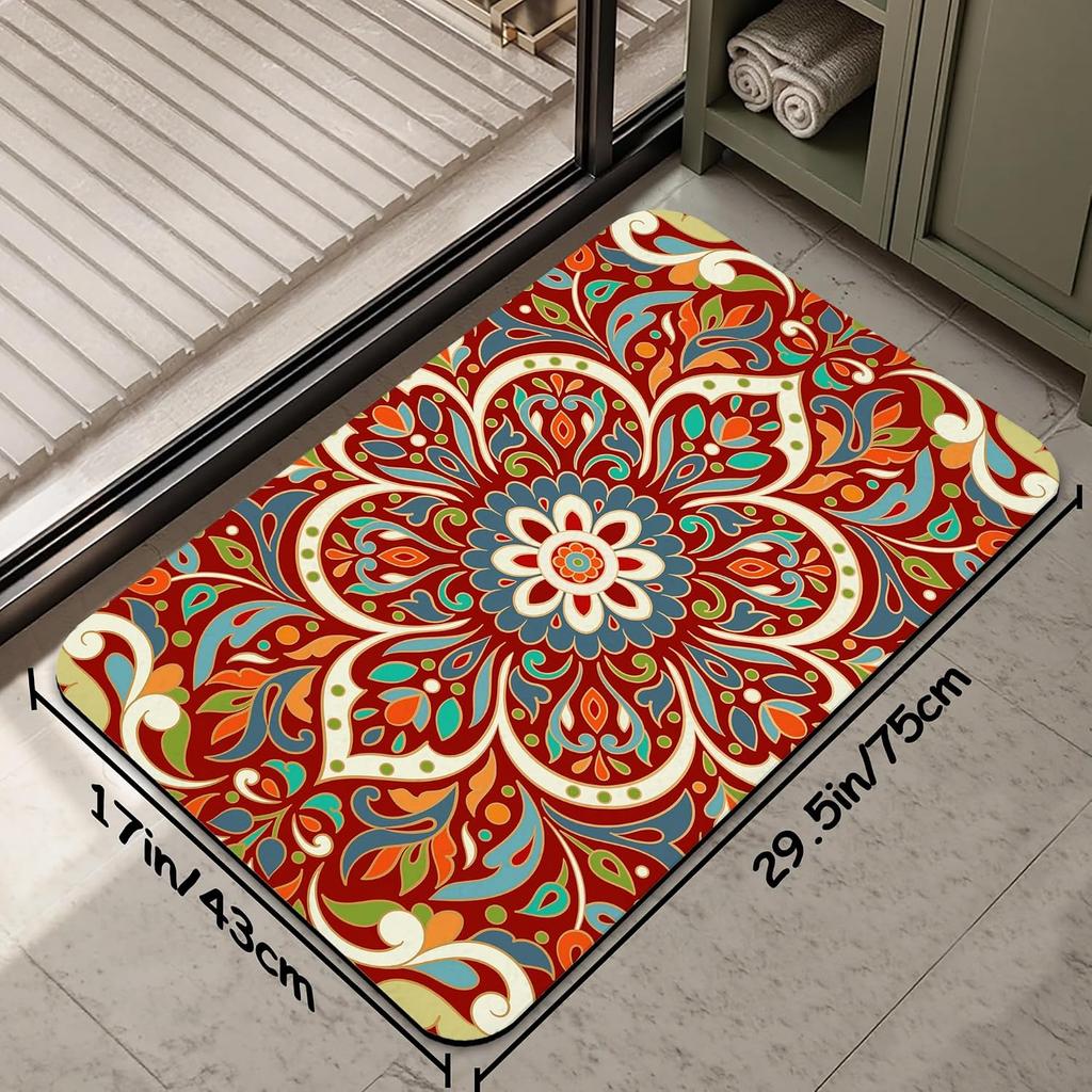 Decorative Mandala Floral Area Mat Rug Polyester Washable Bathroom Doormat Entryway Runner for Home Decor Accent Gift
