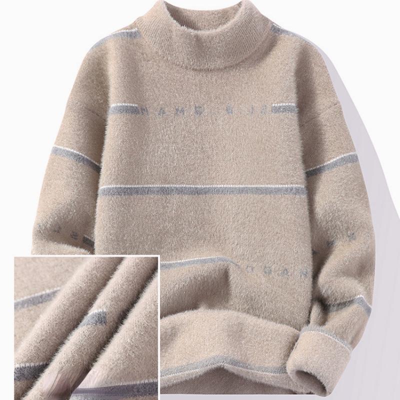 Men's Half Turtleneck Pullover Sweater Teen Fashion Faux Mink Knit Sweater Autumn