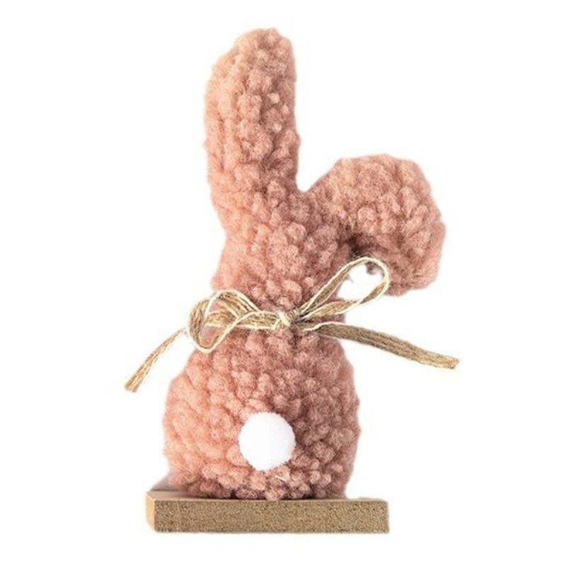 

Bunnies Stuffed Plush Figurine with Wood Base Tiered Tray Decors for Easters Table and Farmhouses Styles Home Decoration 1