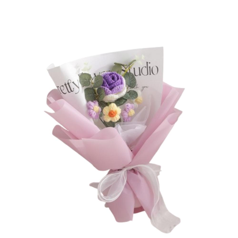 Soft Yarn Handwoven Rose Daisy Bouquet Korean Style Crochet Sunflower Flowers  Anniversary