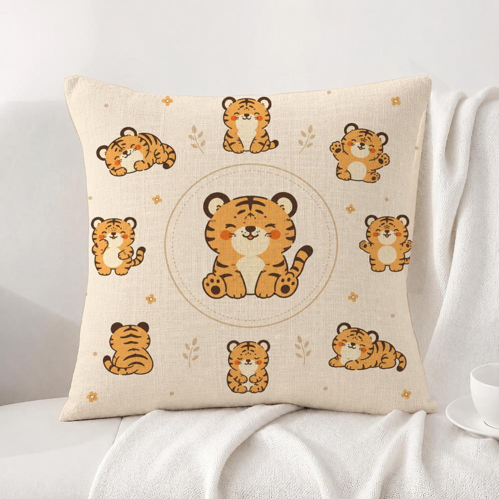 Pattern Cute Nordic Tiger Cushion Cover Natural Linen Pillowcase Set AllinOne Decor Cushion Cover for Sofa Bedroom Chair