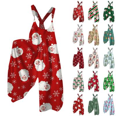 Women's Summer Bib Pants Christmas Printed Vintage Jumpsuit (Non-Adjustable Straps)