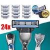 24PCS Men Razor Blades Refills, Men Shaver Turbo Razor Blades Refills Set with Precision Cut Stainless Steel 3 Blades - Compatible, Smooth & Quick